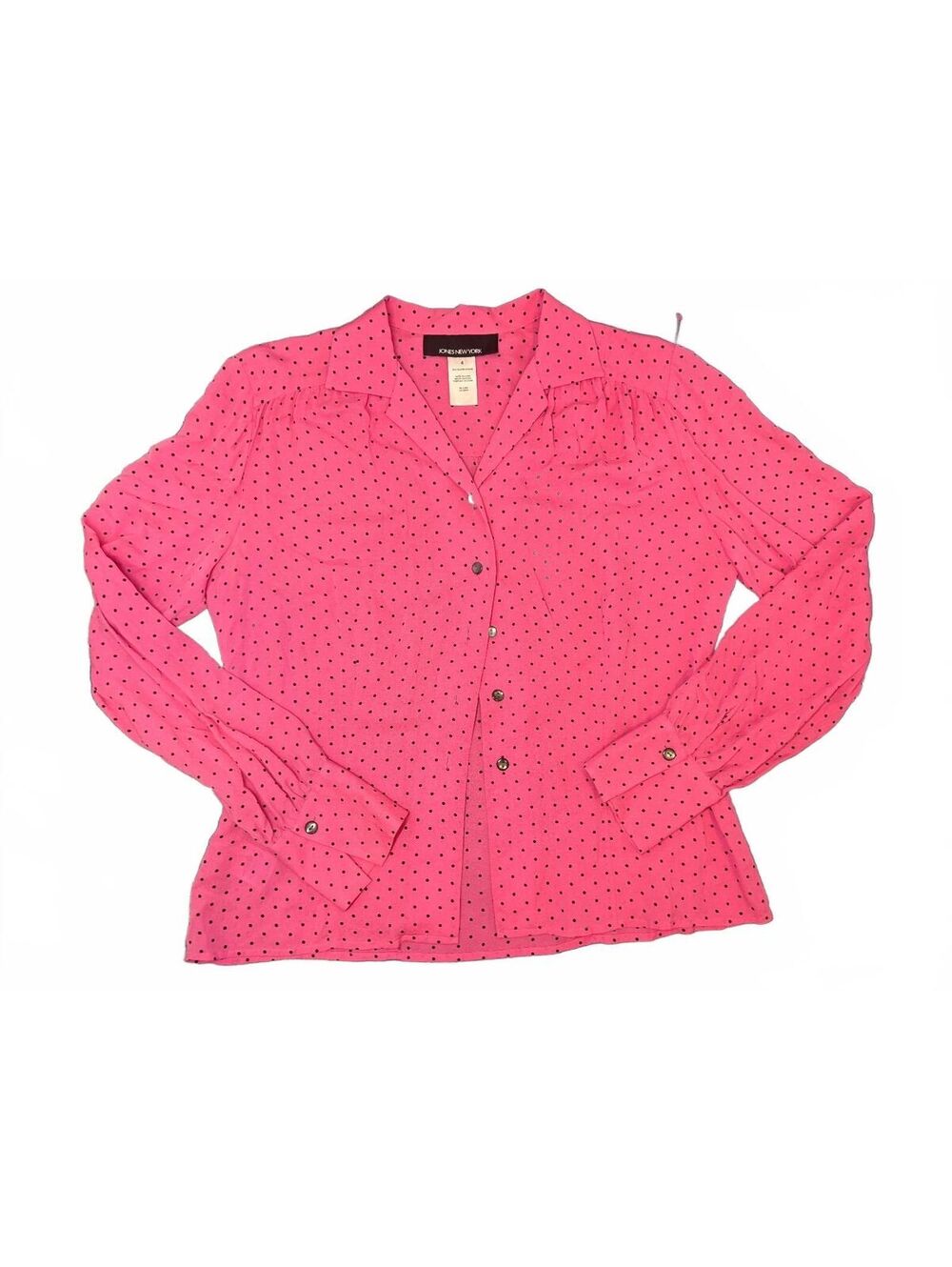 Y2K Jones New York Women's Size 4 Pink 100% Silk Polka Dot Button-Up Blouse